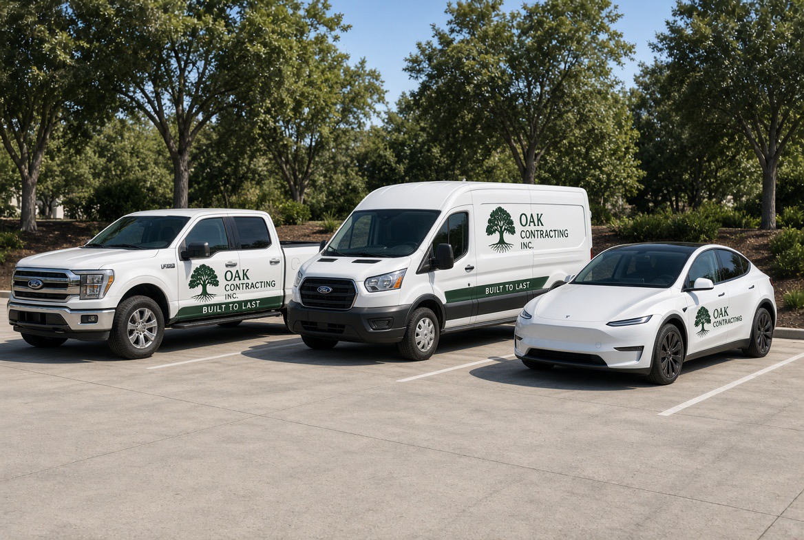 OAK Contracting Inc. branded work vehicles